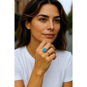 Elegant Blue onyx Stone metal alloy‎ Ring